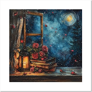 Fantasy winter starry night window Posters and Art